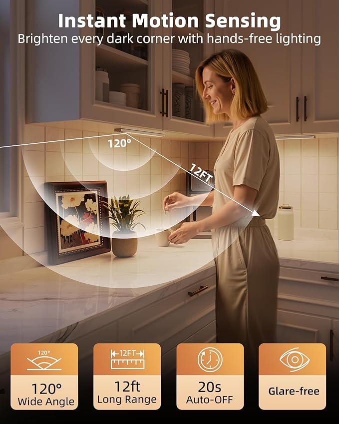 EZVALO 10inch Under Cabinet Lighting, Rechargeable Motion Sensor Light Indoor - Image 3
