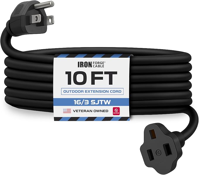 Iron Forge Cable 10 Ft Black Extension Cord, 10 Foot Extension Cord, 3 Prong by IronForgeCable