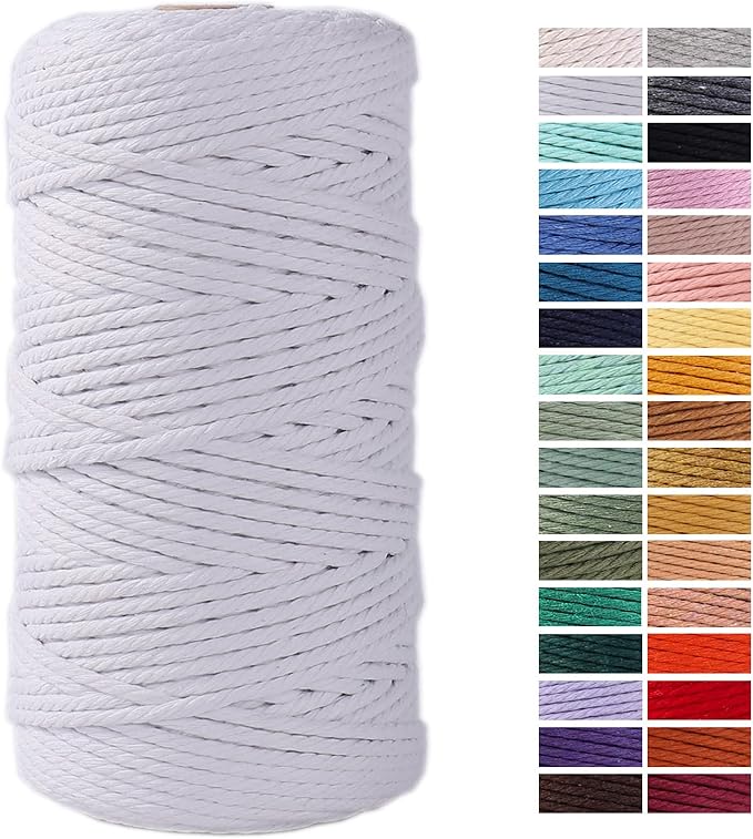 White Macrame Cord 3mm x 109Yards, Colored Cotton Rope Craft Cord Colorful by AestheticDesignforYou
