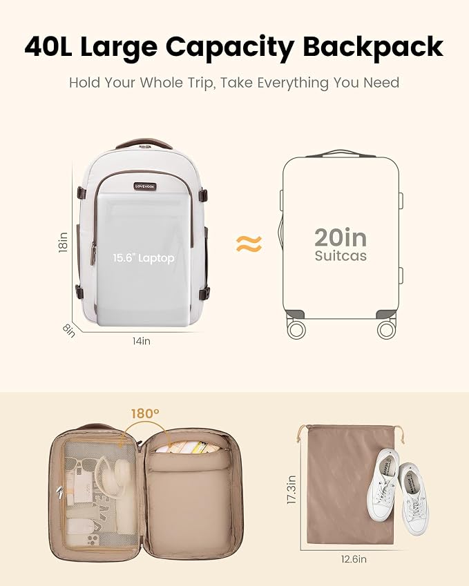 LOVEVOOK 40L Travel Backpack for Women & Men, Airline Approved Carry On Luggage - Image 8