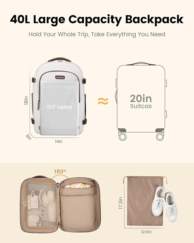LOVEVOOK 40L Travel Backpack for Women, Airline Approved Carry On Luggage - Image 6