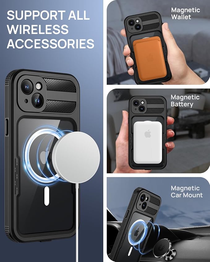 Lanhiem Magnetic for iPhone 15 Case, IP68 Waterproof Dustproof Case, Full Body - Image 3