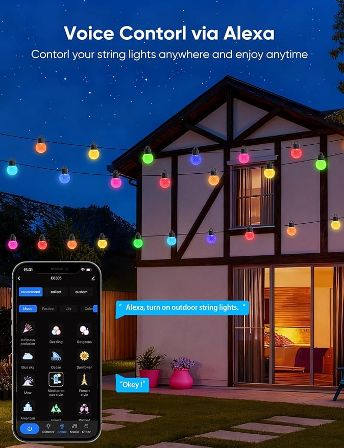 APPECK Outdoor String Lights 150ft, RGBW Color Changing Patio Lights - Image 3
