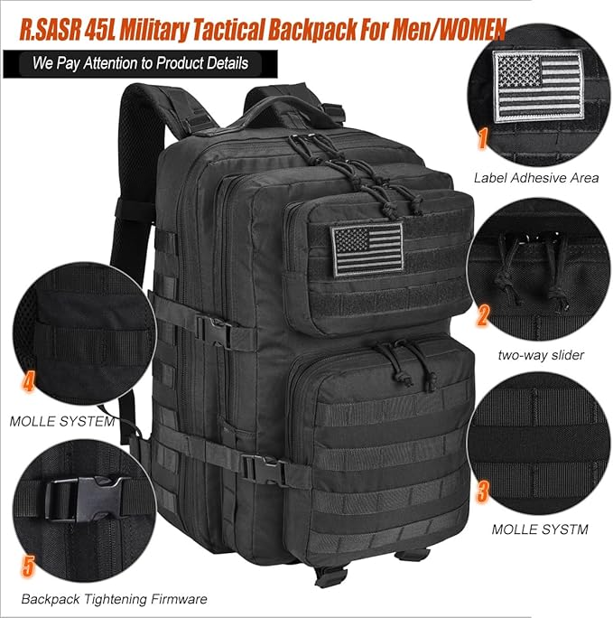 45L Tactical Backpack for Men Women, Military Assault Pack - Image 3