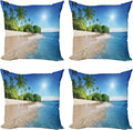 Ambesonne Tropic Throw Pillow Cushion Case Pack of 4, Ocean Tropical Palm Trees by Ambesonne