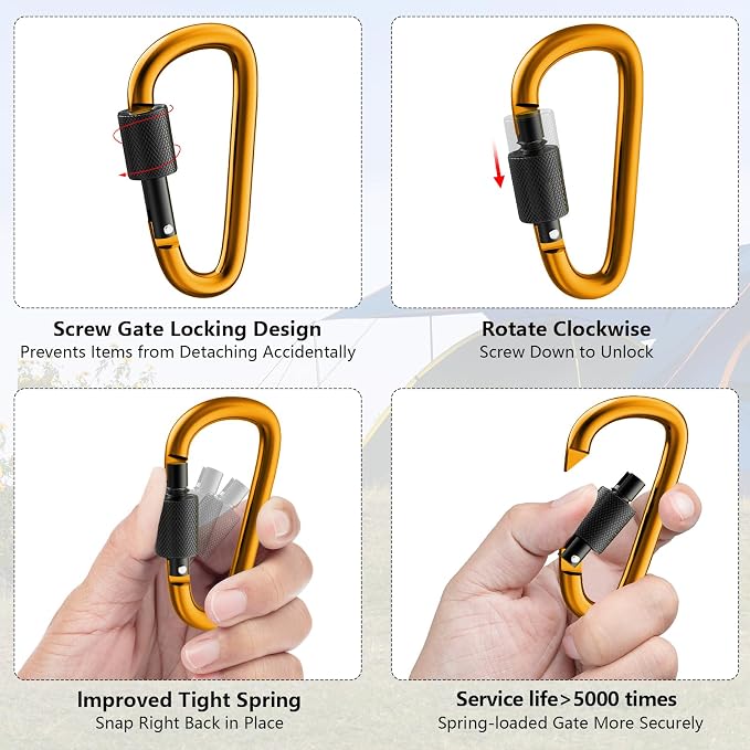sprookber 3" Locking Carabiners | Keychain Carbineers D Ring Key Clip Spring - Image 3