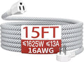 16/3 Flat Plug Braided Extension Cord 15 FT, Indoor 3 Prong Grounded Low by Skrizcable