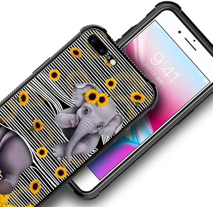 for iPhone 7/8 Case, Cute Little Elephant Sunflower White Line Art Pattern Made - Image 4