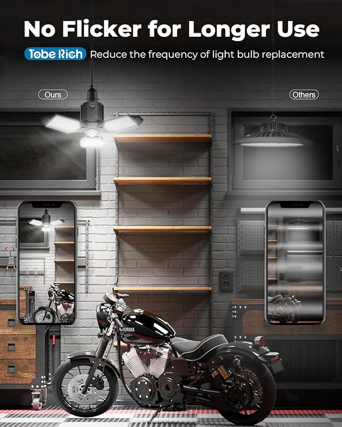 toberich Motion Sensor Garage Lights 4 Pack, 8000LM Motion Sensor Shop Light w/ - Image 4