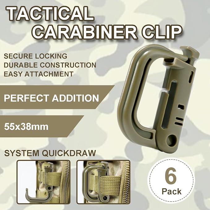 6 Pack 2.12“ Tactical Locking D Ring Plastic Carabiner Backapck Molle Hook Clip - Image 5