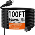 HUANCHAIN 100 FT 16 Gauge Black Indoor Outdoor Extension Cord Waterproof by huanchain