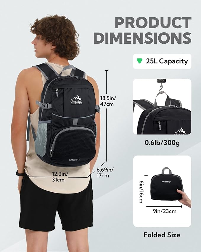WATERFLY Hiking Packable Daypack Backpack: 25L Ultra Lightweight Day Pack - Image 2