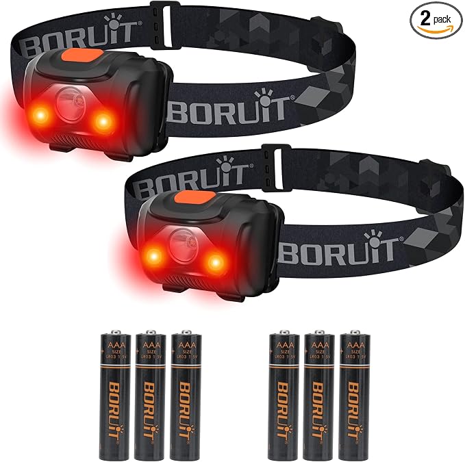 BORUIT LED Headlamp Red White Light Head Lamp AAA Battery Super Bright by BORUIT