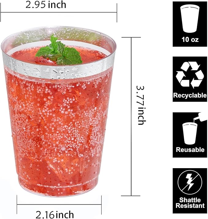 I00000 100PCS Silver Plastic Cups, 10 oz Clear Plastic Cups - Image 2