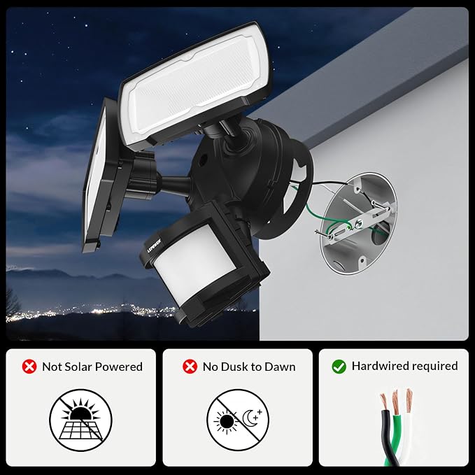 LEPOWER LED Security Lights Motion Sensor Light Outdoor, 30W 3200LM Motion - Image 2