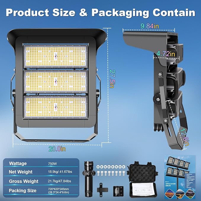112500LM Led Stadium Light Dimmable 0-750w Super Bright Led Arena Flood Lights - Image 2