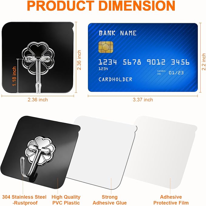 DDMY Black Heavy Duty Adhesive Hooks 2026 Upgraded 50lbs（Max） Sticky Wall Hooks - Image 6