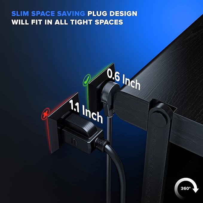 Maximm Cable 2 Ft 360° Rotating Flat Plug Extension Cord, 16/3 AWG Multi 3 - Image 2