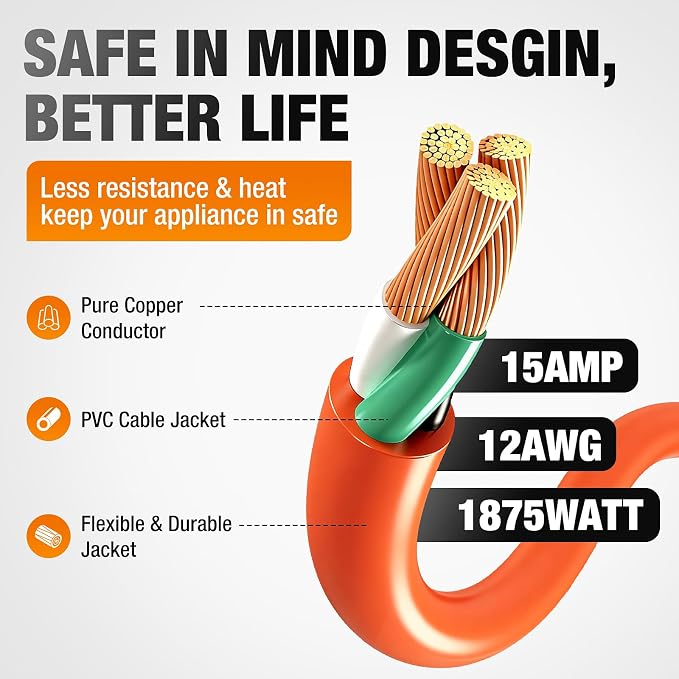 Outdoor Extension Cord 10 FT Waterproof, 12/3 Gauge Heavy Duty 3 Prong Power - Image 3