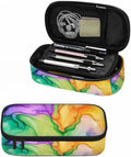 Abstract Print Pencil Case Colorful Fluid Waves Golden Swirls Pencil Bag Pouch by Unknown