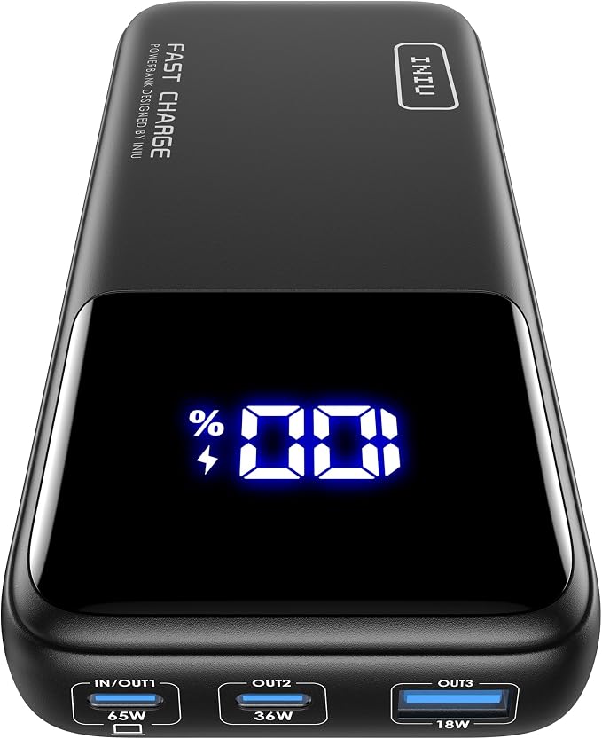 INIU 20000mAh Laptop Power Bank, Compact 65W PD Dual Fast Charging Portable by INIU
