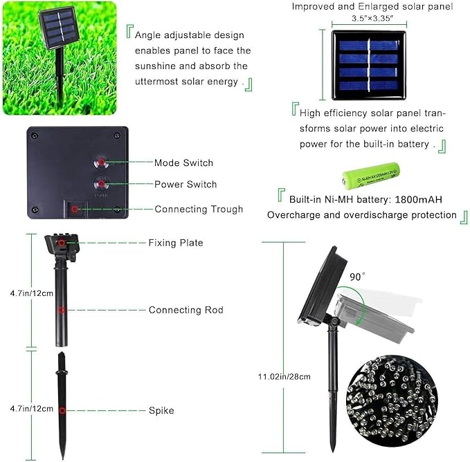 OZS 2PK 240LED Multicolor Solar Christmas Lights Outdoor Waterproof, String - Image 7