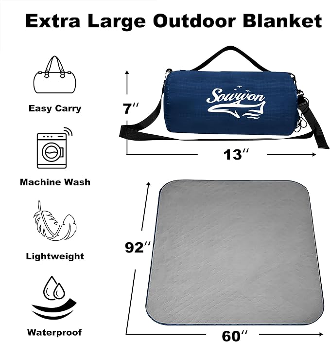 Waterproof Outdoor Blanket 92”X 60” Packable, Stadium Blankets - Image 2