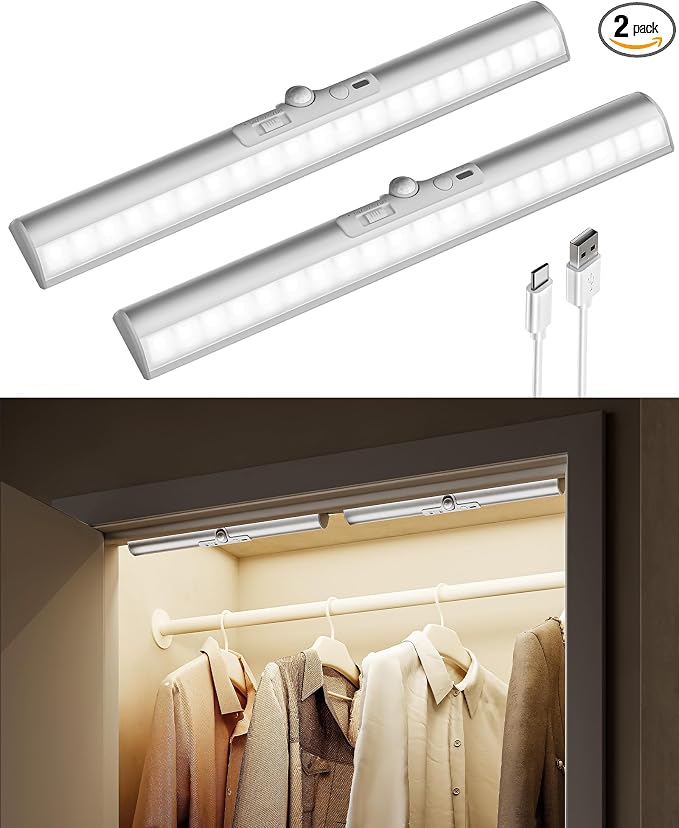 EZVALO 13-inch Motion Sensor Closet Lights, 2 Pack Rechargeable LED Lights by EZVALO