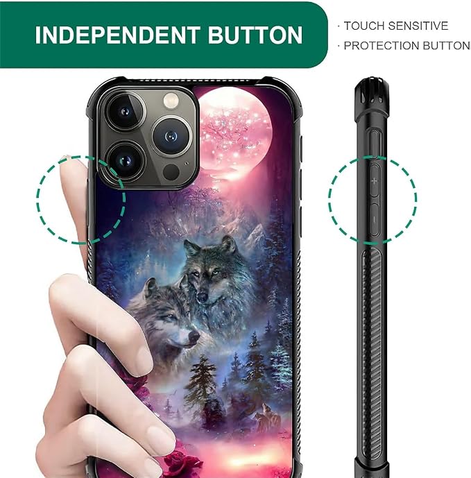 for iPhone 16 Pro Case, Star Two Wolfs Howling Pattern Graphic Design Girl Boy - Image 2