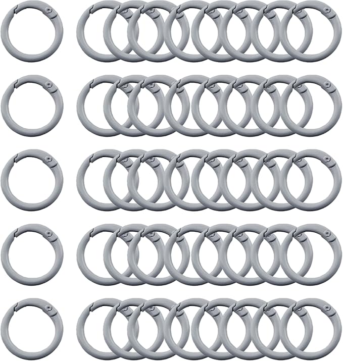 Carabiner Clip 48Pcs Grey Metal Key Ring Clip Circle Keychain Rings Bulk Spring by KJMLDIY