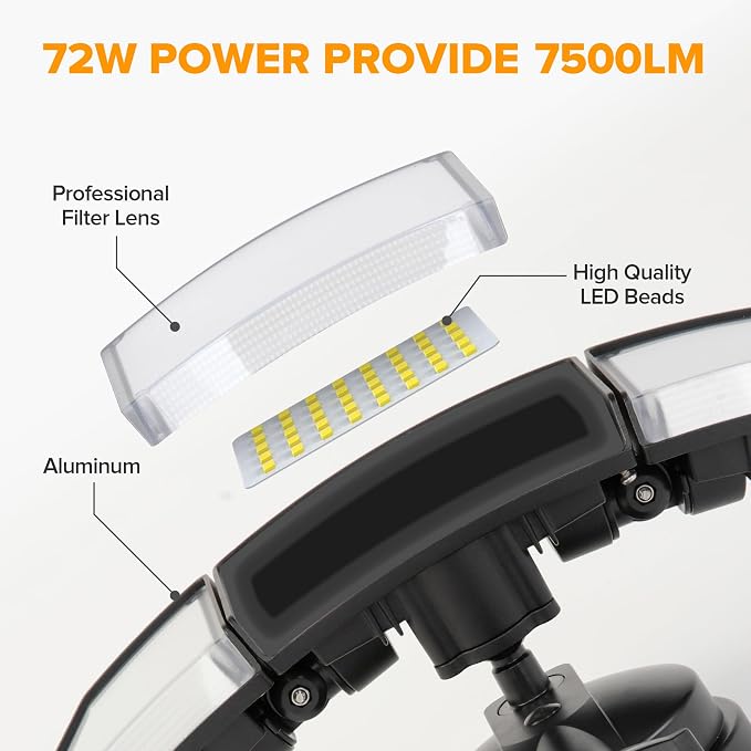 LUTEC 72W 7500LM LED Security Lights Motion Sensor Light Outdoor, 5000K Daylight - Image 6