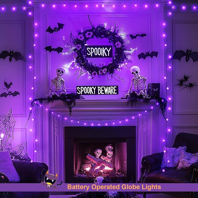 JMEXSUSS 100 LED Purple Globe String Lights Battery Operated, 33ft 8 Modes - Image 5