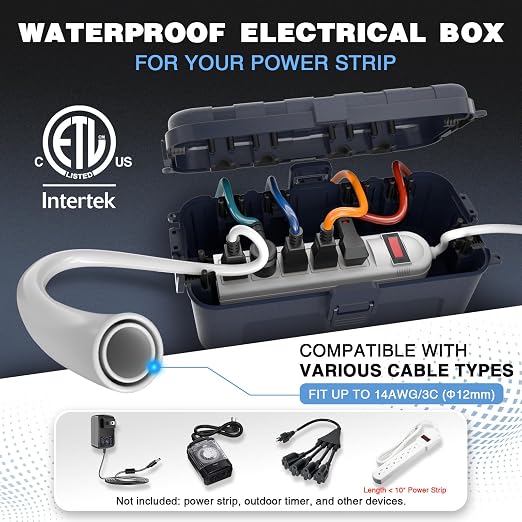 Flemoon Medium Outdoor Electrical Box, IP54 Waterproof Extension Cord Cover w/6 - Image 2