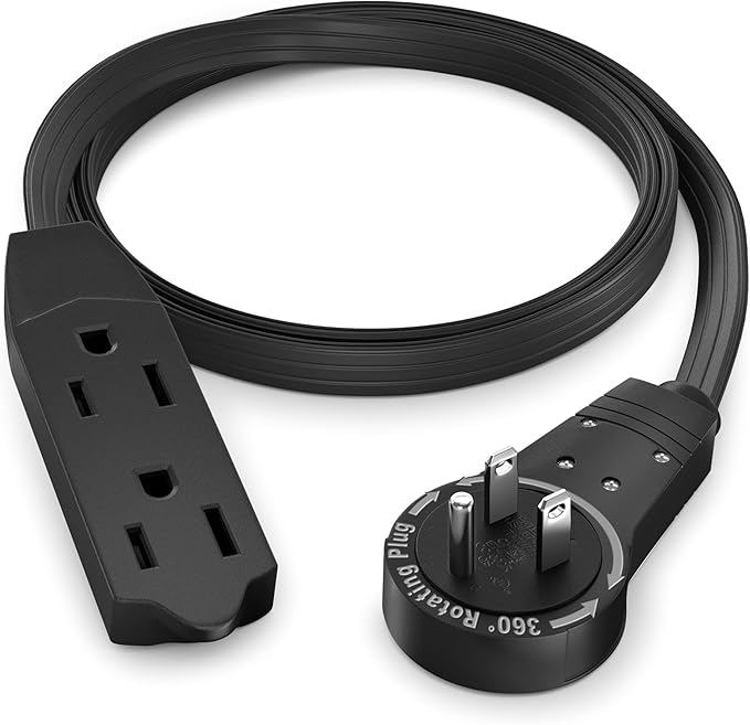 Maximm Cable 2 Ft 360° Rotating Flat Plug Extension Cord, 16/3 AWG Multi 3 by MaximmCable