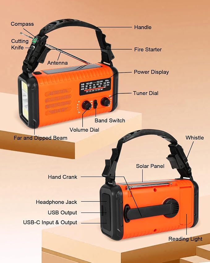 Emergency Crank Radio, 20000mAh / 74000mWh Solar Hand Crank Weather Radio - Image 5