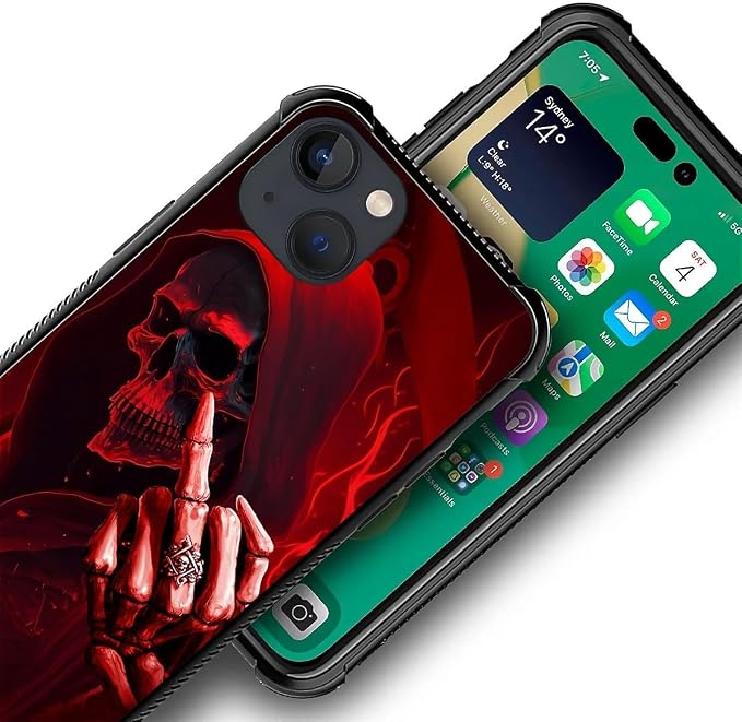 for iPhone 14 Case, Gestures Funny Skull Pattern Graphic Design Girl Boy Soft - Image 5