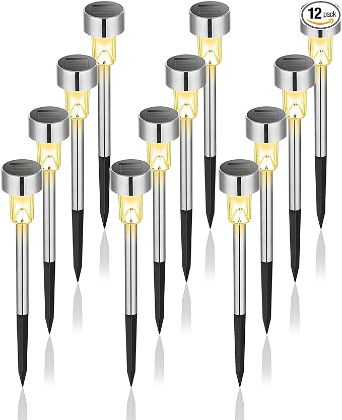 GIGALUMI Solar Lights Outdoor Waterproof, 12 Pack, Stainless Steel LED Solar by GIGALUMI