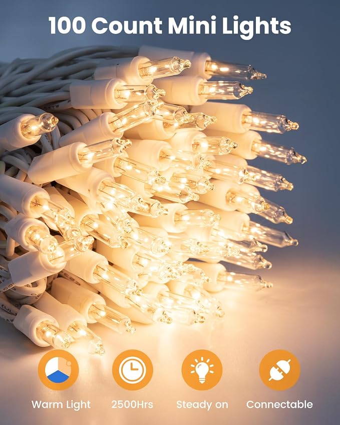 Minetom Clear Christmas String Lights 100 Count 26.5 Feet Incandescent Bulb - Image 2