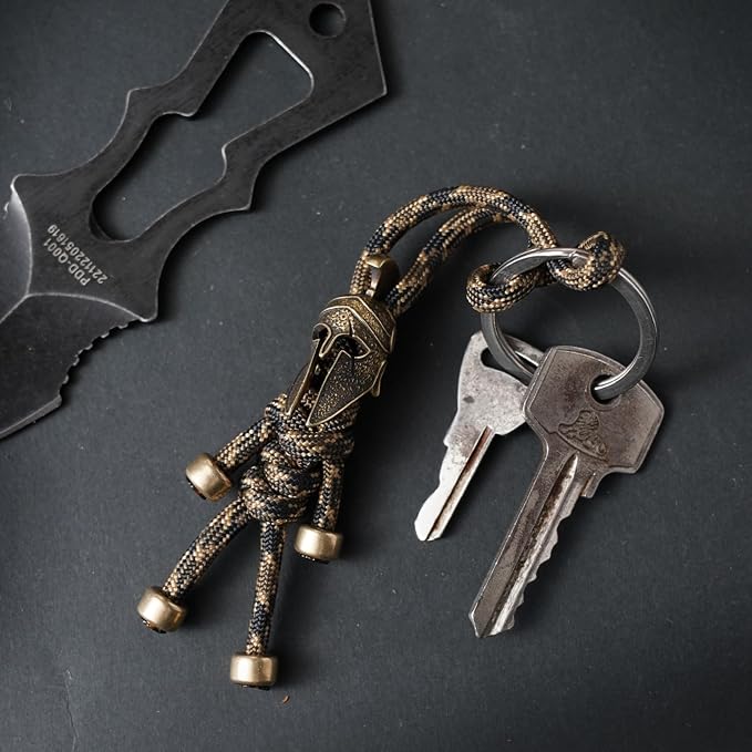 Paracord Keychain with Retro Brass Helmet Bead - Image 5