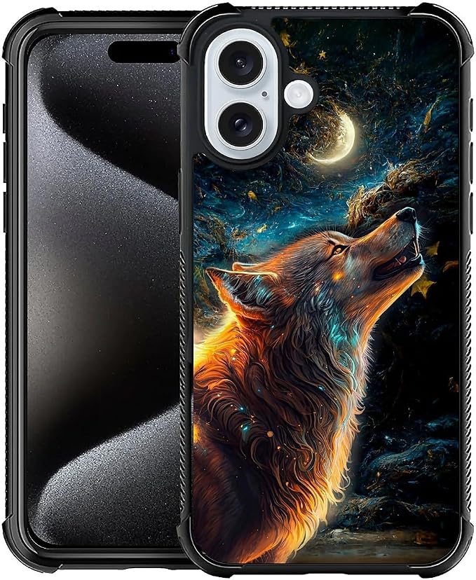 for iPhone 16 Plus Case, Star Cave Hungry Wolf Pattern Graphic Design Girl Boy by FKBRCL4U