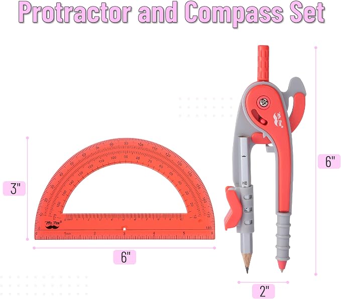 Mr. Pen- Geometry Compass and Protractor Set, 6 Inch Compass, 6 Inch Protractor - Image 2