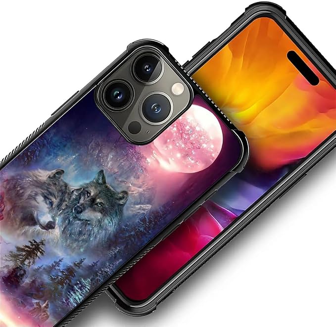 for iPhone 16 Pro Case, Star Two Wolfs Howling Pattern Graphic Design Girl Boy - Image 3