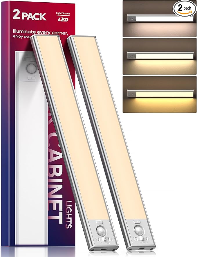 Under Cabinet Lighting, 2 Pack 13 Inch 3 Color Temperatures Motion Sensor Light by DiDiskyCabinetLights
