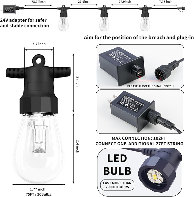 CAWWS Outdoor String Lights 75FT, Outdoor Lights - Image 6