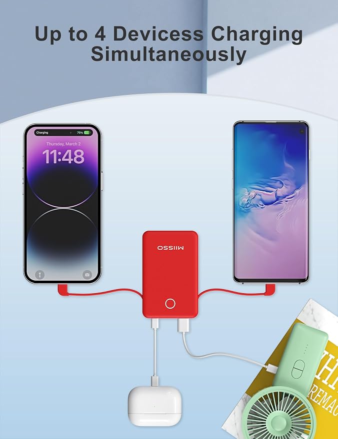 miisso 6000mah Ultra Slim Built in Cables Power Bank, Card Size Built in USB C - Image 5