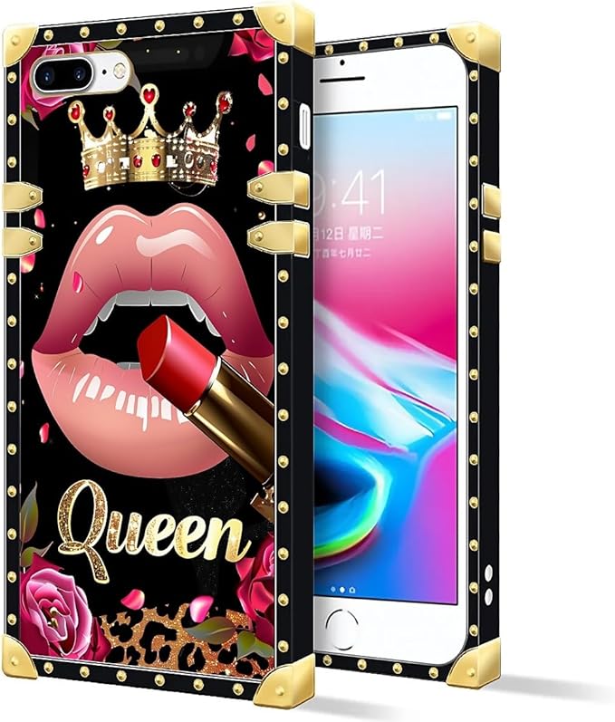 Compatible with iPhone 8 7 SE Case, Glitter Red Rose Queen Leopard Lipstick by Unknown
