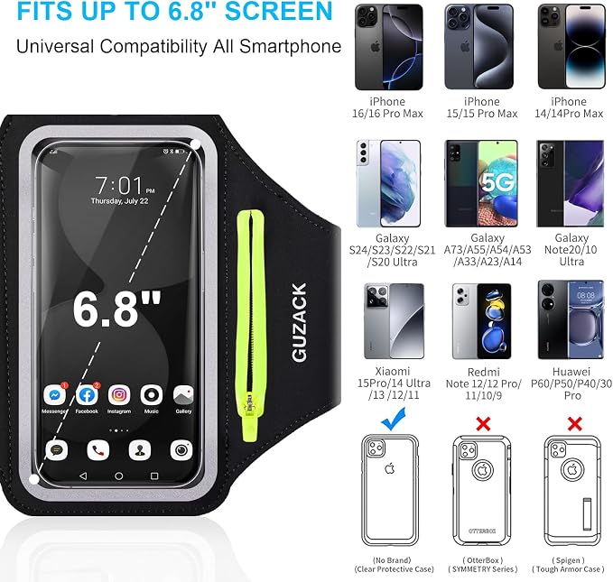 GUZACK Running Armband for iPhone 17 16 15 14 13 Pro Max, Galaxy S25 S24 S23 S22 - Image 3