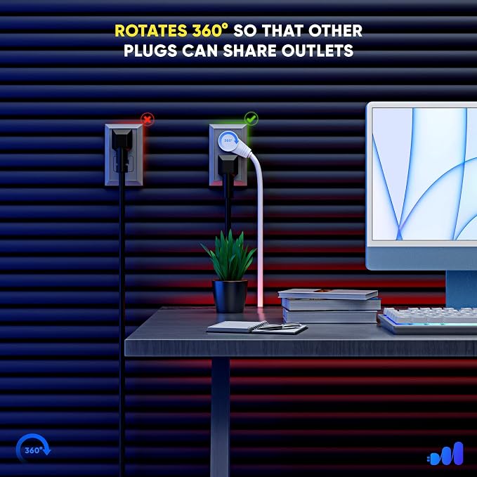 Maximm Extension Cord 15 Foot White Flat Plug, 360° Rotating Short Power Cord - Image 2