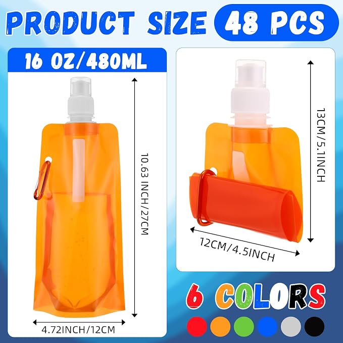 Teenyyou 48 Pack Collapsible Water Bottles Bulk 16oz Foldable Water Bottles - Image 2