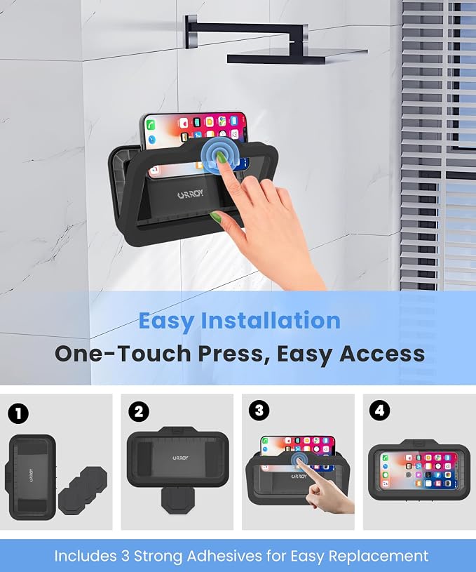 URROY Shower Phone Holder Waterproof One-Touch Open Shower Phone Case Anti-Fog - Image 4